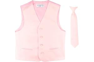 VESUVIO NAPOLI BOY'S Dress Vest & NeckTie Solid PINK Color Neck Tie Set