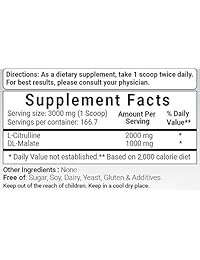 Polvo L-Citrulline malato puro fermentado naturalmente 2:1 - Mejora el óxido nítrico, 1