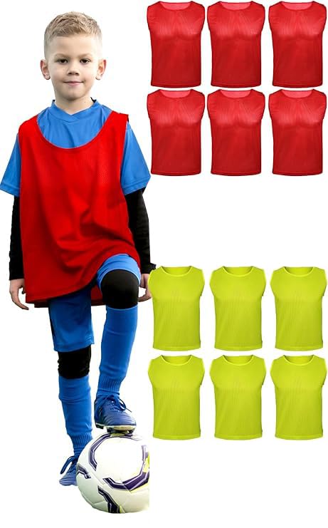 Photo 1 of ATHLOVA Kids Unisex Sports Vests - Scrimmage Mesh Practice Jerseys, 7v7 Soccer, Extra Small, 6 Red & 6 Neon Yellow