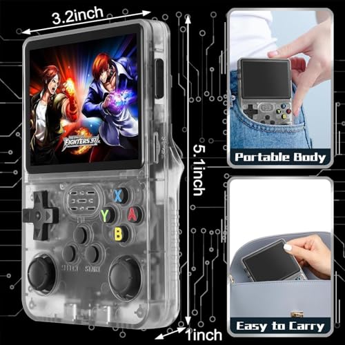 R36s retro Handheld Gaming Console with 64G Cards, Portable Retro Game Consoles Linux Gaming System Emulator 3.5-Inch IPS Screen (Black)