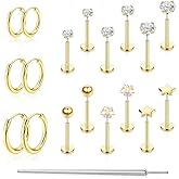 jagosen Flat Back Stud Earrings Cartilage Earrings for Women Men Hypoallergenic Threadless Flat Back Earring Surgical Steel Earring Tragus Helix Labret Lip Medusa Conch Body Piercing Jewelry