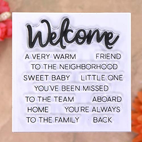 KWELLAM 4pcs/Lot Words Enjoy Wishing Welcome Thanks Stamp Rubber Clear Stamps for Photo Album Decorative Card Making and DIY Scrapbooking