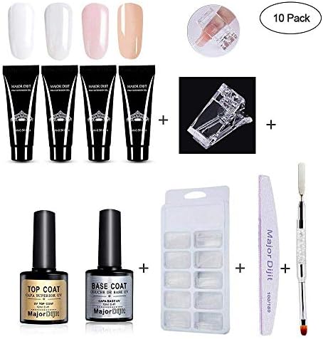 Yinitoo Poly Gel Nail Kit,10 Pcs Quick Extension Nail Tools Set, Poly Gel+Nail Tips+Double-sided Brush+Top Coat+Base Coat+Clip+Nail File