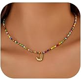 A ALARTAN Initial Necklace for Women Cute Colorful Beaded Charm Necklaces Bohemian Colorful Letter Necklaces Personalized Bubble Necklace Trendy Choker for Women Jewelry Gift