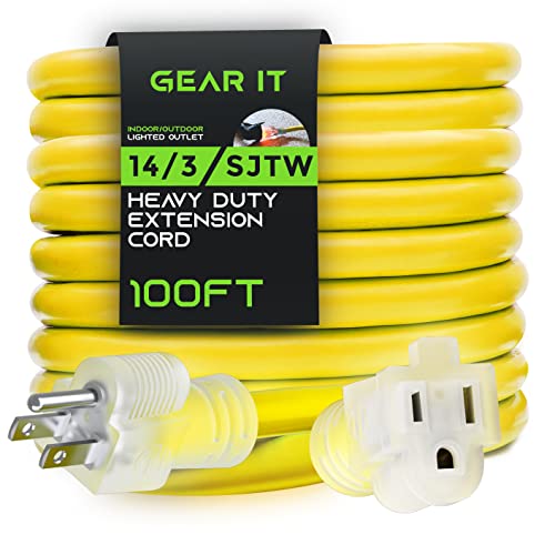 GearIT 14/3 Outdoor Extension Cord (100 Feet) 14 AWG Gauge 3 Prong