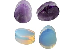 NEWZENRO 2Pairs Opalite Moon Stone Amethyst Ear Gauges Plugs Tunnels Expanders Stretcher Natural Organic Stone Double Flared Piercing Body Jewelry