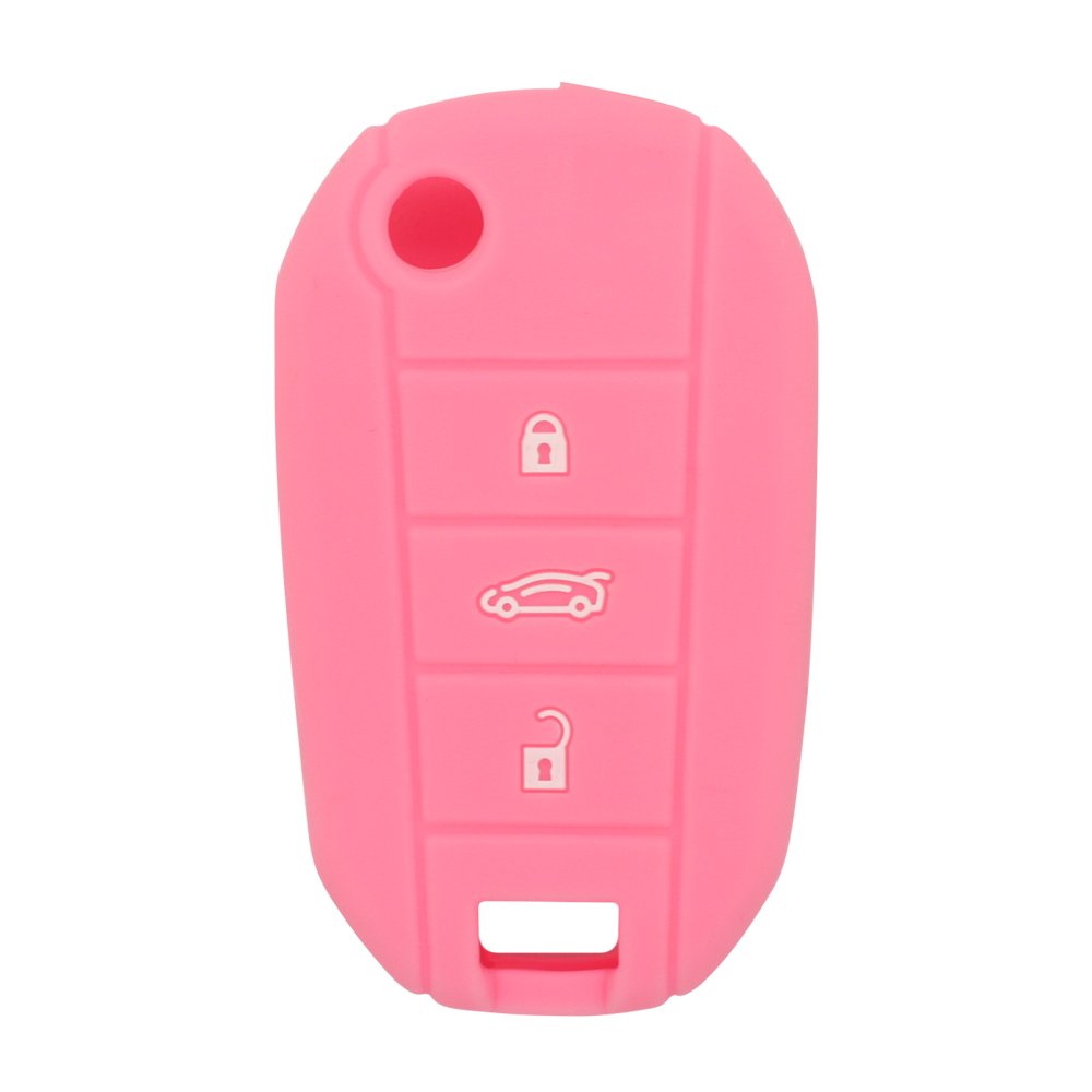 BROVACS Silicone Cover Protector Case Holder Skin Jacket Compatible with PEUGEOT CITROEN 3 Button Flip Remote Key Fob CV4300 Pink