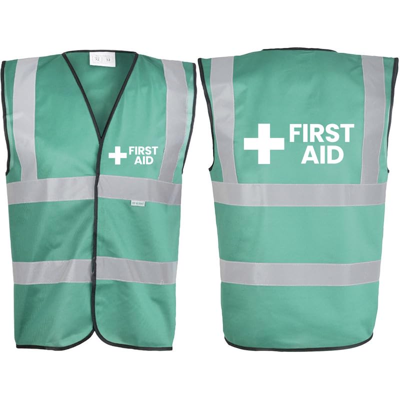Hi Vis Vests - First Aid High Visibility Vest Made of Durable Polyester Fabric - Vibrant Green High Vis Vests with Reflective Vinyl Banding for Safety - Brook Hi Vis, Small 32-34”