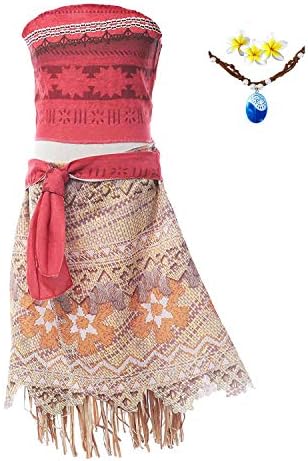 ROMASA Moana Girls Adventure Outfit Cosplay Costume Skirt Set with Necklace&Flower (145cm/11-12)