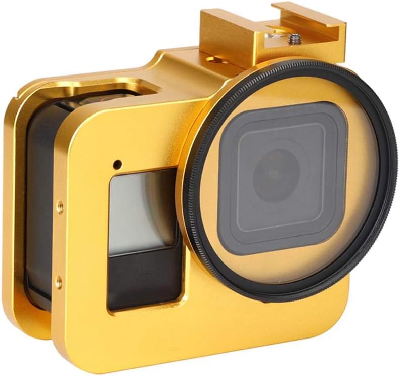 TomaticAu Sports Camera Shell Metal Frame Protective Case Set for GoPro 8 Aluminum Alloy Housing Hollow Frame Case for DJI Osmo with 52MM UV Filter Vlog LED Light Microphone + Tripod Accessories