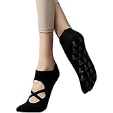 NineRoms 2 Pairs Yoga Socks For Women, Non-Slip Grip Yoga Socks with Cross Straps for Pilates
