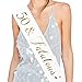 50 and Fabulous Sash, 50th Birthday Sash Fabulous 50 Sash Birthday Party Favors, Supplies and Decorations (White/Gold)