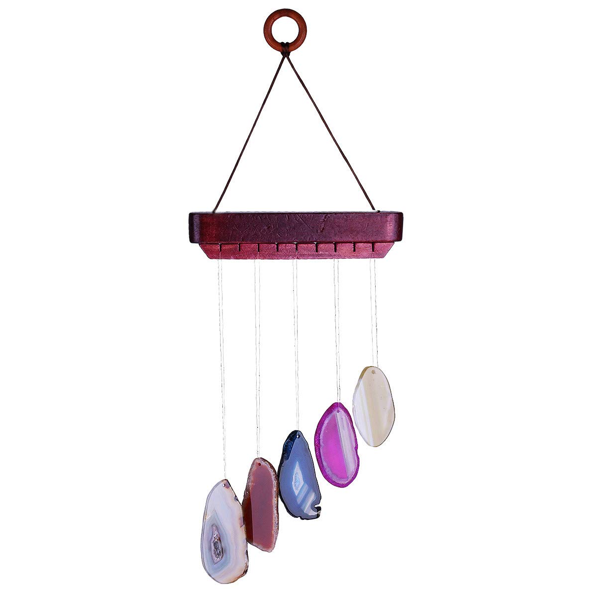 Nupuyai Multicolour Agate Slices Wind Chimes for Garden Home Decor, Crystal Stone Hanging Ornament Wind Bell for Outdoor Indoor 48cm