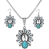2017 Hot Jewelry Set ! AMA(TM) Women Vintage BOHO Style Peacock Butterfly Flower Owl Turquoise Pendant Necklace Earrings Eardrop Jewelry Set Gifts