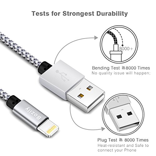 Bozily iPhone Charger, 3PACK 6Feet Nylon Braided Charging Cables Cell phone Cord Lightning to USB Cable for iPhone X 8 8 Plus 7 7Plus 6s 6s Plus 6 6Plus 5 5s 5c SE iPad iPo