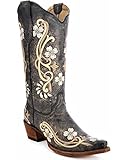 Corral Circle G Women's Multi-Colored Embroidered Genuine Brown Leather Cowgirl Boots