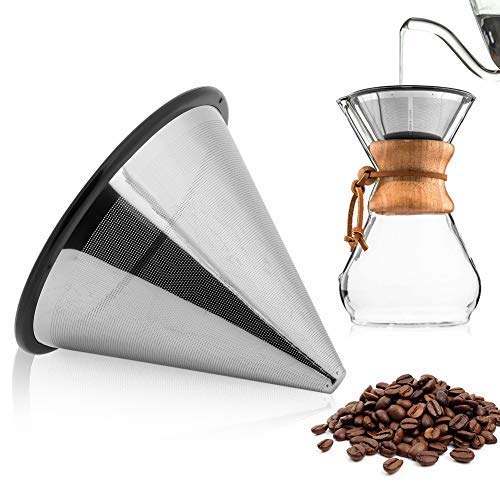 Pour Over Coffee Filter, Stainless Steel Reusable Drip Coffee Filter,3.9×3.5inch Cone Coffee Dripper Double Layered Mesh Coffee Filter Cup Pour Over Coffee Maker for Single Cup Brew