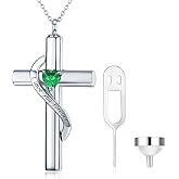 SOULMEET Crystal Cross Necklace for Ashes, Sterling Silver I Love You Forever Birthstone Cross Urn Necklaces for Ashes Keepsake Cremation Jewelry for Pet Human Ashes