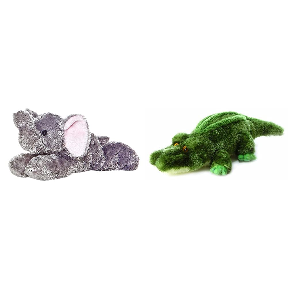 AURORA 8-inch Flopsie Elephant & 13274, Mini Flopsie Crocodile, 8In, Soft Toy, Green