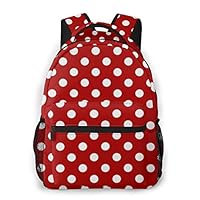 Red White Polka Dot Casual Backpack For School Outdoor Travel Big Student Fashion Bag