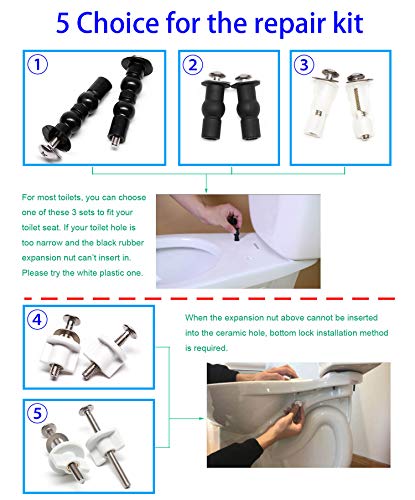 Universal Toilet Seats Screws and Bolts Metal - Toilet Seat Hinges Bolt Screw Nuts Top Mount Seat Hardware for Toilet and Toilet Seat Replacement Parts Kit(3 Various Choice - 3 Solution)