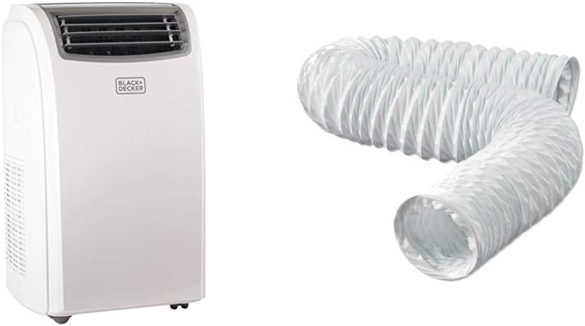 BLACK + DECKER BPACT12WT Portable Air Conditioner, 12,000 BTU, White & Dundas Jafine FD420ZW Flexible White Vinyl Duct, 4-Inches by 20-Feet, 4\ x 20'"