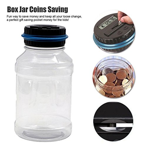 Weite Piggy Bank, Black Digital Money Bank Large LCD Money Jar, Battery Operated Coin Bank EU Coins Savings Box for Office Home Kids Children Adults, Auto Counting (B)
