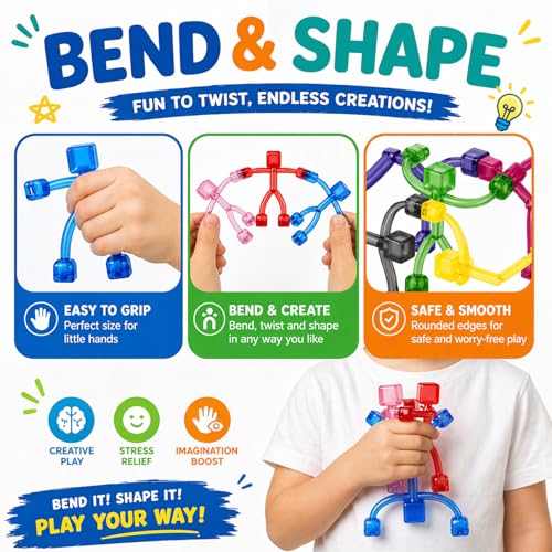 Belluxe Magnetic Toys for Kids 15PCS, Premium Magnetic People Figures Set with DIY Face Stickers, Bendable Creative Building Travel Toy for Airplane Car Road Trips, Gift for Boys Girls Ages 3+