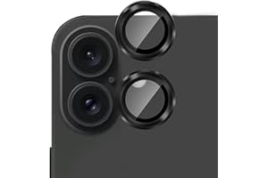 TENOC Camera Lens Protector for iPhone 16 & iPhone 16 Plus, 9H Tempered Glass Camera Screen Cover, Black Metal Individual Rin