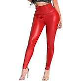 SEASUM Faux Leather Leggings for Women Stretchy High Waisted Butt Lifting Black Pleather Pants Outfit Sexy PU Leggings Tights