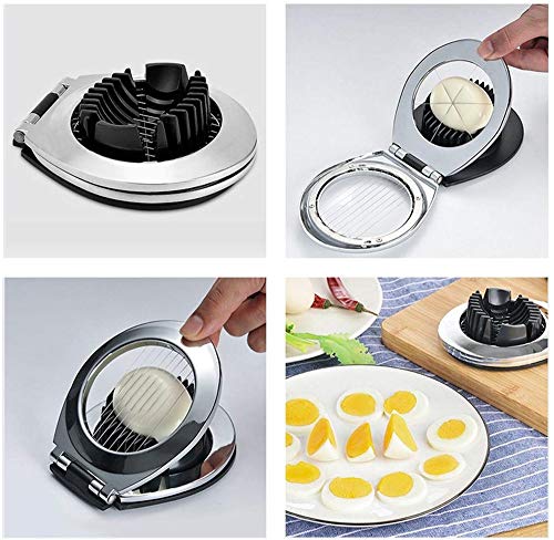 Egg Slicer, Multi-function Egg Slicer, 2-in-1 Slice and Wedge Cut Boiled Egg Slicer, 9-Blade Stainless Steel Multi-Purpose Fruit Slicer Kitchen Tool, Black