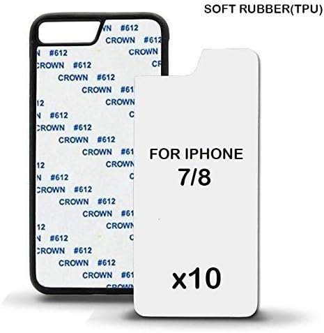 10x BLACK SUBLIMATION RUBBER PHONE CASE BLANK WITH METAL INSERT IPHONE 7/8