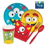 Party Tableware Today Silly Monster Party Supplies for 16 Guests - Plates, Napkins, Cups, Platicware by