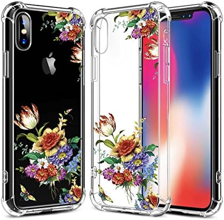 Verson iPhone X Case with Flowers, [Four Corners Thicken Shockproof] Slim Shockproof Clear Floral Pattern Soft Flexible TPU Back Cover Case [Support Wireless Charging]