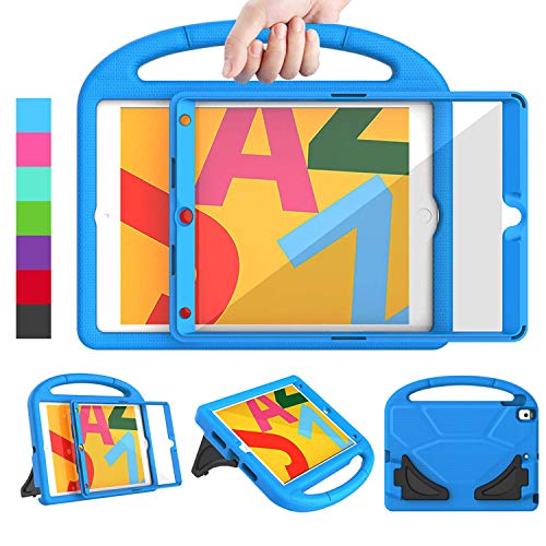 LEDNICEKER Kids Case for iPad 10.2 inch 2019, iPad 7th Gen Case with Built-in Screen Protector, Shockproof Lightweight Handle with Kickstand Case for iPad 7th Generation 10.2 inch, Blue