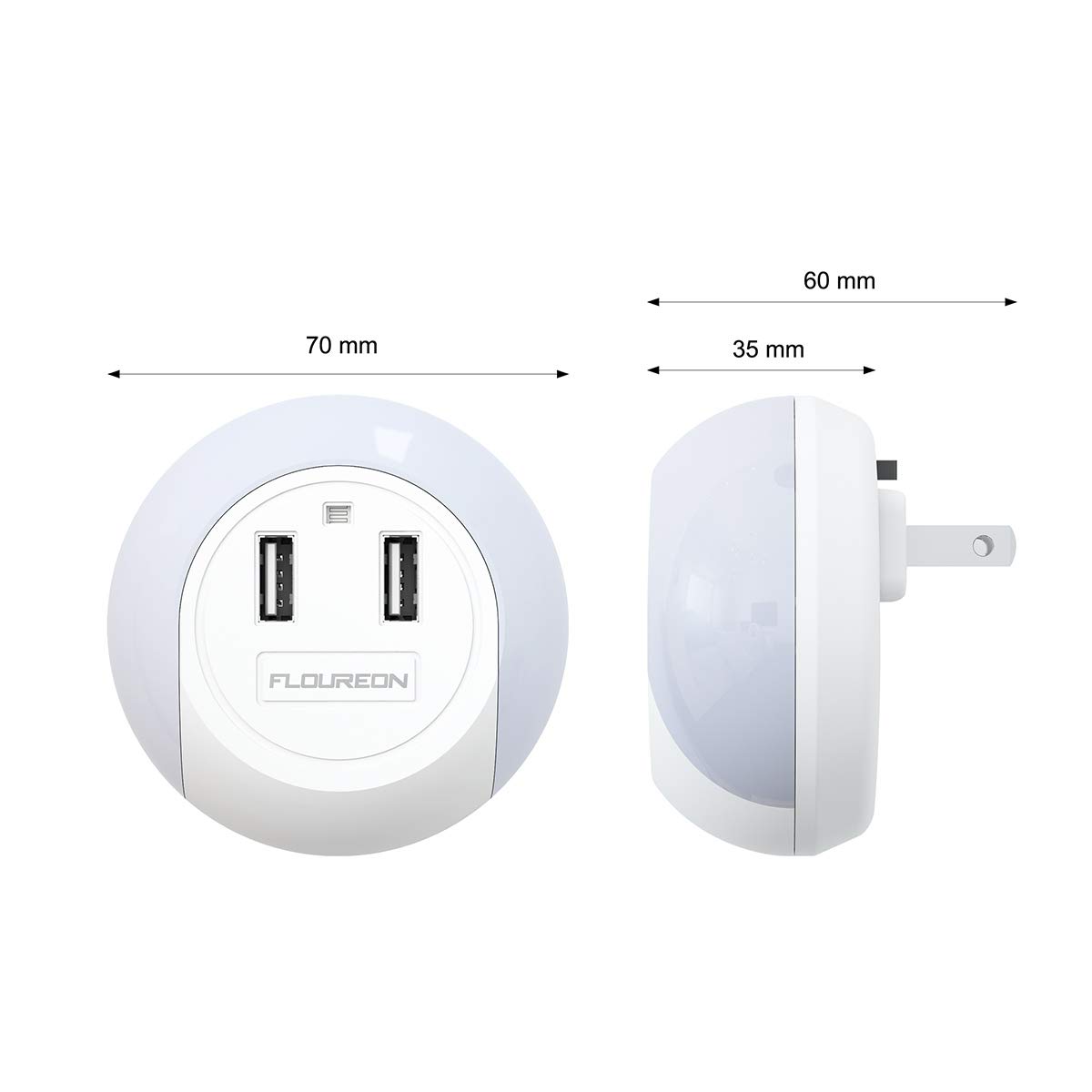 Floureon KF-8910 Led Night Light USB Charger Dusk to Dawn Sensor Dual USB Wall Plate Phone Charger (2 Pack)