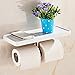 Votamuta Wall Mounted Stainless Steel Double Toilet Tissue Holder Bathroom Shelves, White Painting