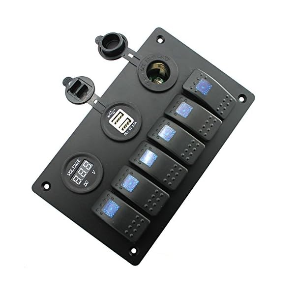 Ambuker-DC12V24V-Waterproof-6-Gang-Rocker-Switch-Panel-with-blue-voltmeter-Cigarette-Socket-Double-USB-Power-Charger-Adapter-sticker-labels-and-fuse-holder-for-boat-marine-RV-truck-trailer-car