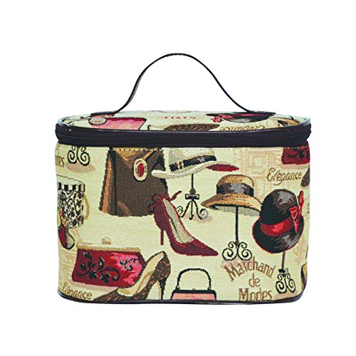 Signare Tapestry Round Large Cosmetic Bag Travel Makeup Organiser Case with Handle Holder in Fashion Boutique Design (TOIL-BOU) - Thumbnail 2