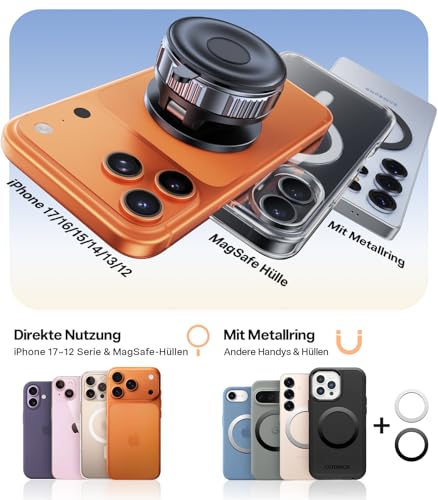 VICSEED Military Mobile Phone Holder Car Magnet for Magsafe Car Mount [36 kg Nano Vacuum Suction Cup & N58 Magnet] 360° Rotatable, Magnetic Car Mobile Phone Holder, Car Holder for All Mobile Phones