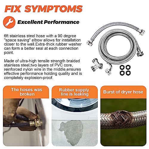 6FT Premium Steam Dryer Hose Installation Kit by Beaquicy Include 6 Foot Stainless Steel Hoses