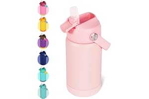 Kerilyn 12oz Kids Insulated Water Bottle, Leak-proof Toddler Cup With Straws Lids, Kids Water Bottles For School Boys Girls, Stainless Steel Vacuum Insulated Bottle For Kids, BPA Free, Pink