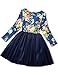 NNJXD Girl Tulle Long Sleeve Printed Bowknot Formal Casual Dress Size 3-4 Years Blue