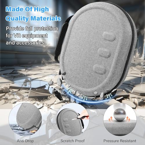 Odluzy Hard Carrying Case for Meta Quest 3, Portable Protection Accessories for Oculus Quest 3, Compact design, Multiple Compartments (Grey)