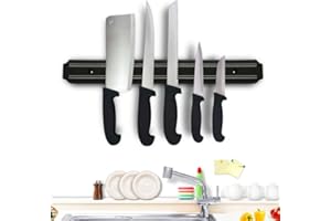 No-Drill Wall-Mounted Magnetic Knife Holder, Kitchen Storage Rack for Knives and Metal Utensils（It can also be fixed with scr
