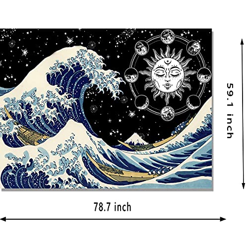 HUAXXIA Wave Tapestry Ocean Tapestry Wave Star Night, 59×79 inch Kanagawa Great Wave Wall Hanging Art Decor for Room, Wonderful Christmas Gift Idea
