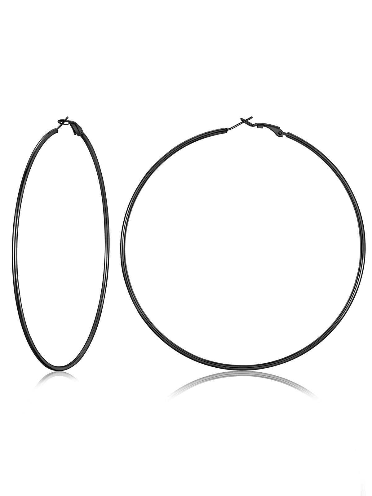 FOCALOOK Hoop Earrings for Women Stainless Steel Black Earring 100mm Hypoallergenic Thin Huge Hoops Womens Ear Jewellery Gift for Wife Girlfriend Mother — image 1