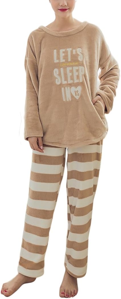 Damen Teddy Fleece Schlafanzug | Winter Pyjama Set | Kuschelig & Warm Mit Langarm