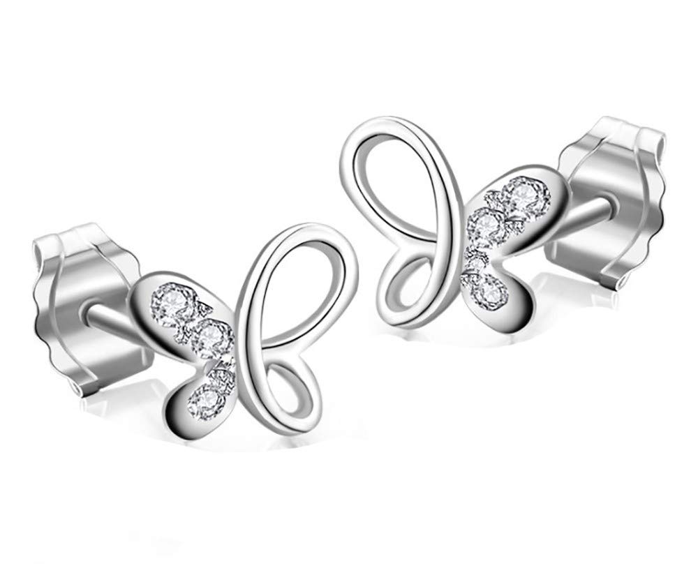 Baobei Women Butterfly Studs Earrings 925 Sterling Silver Cubic Zirconia Freedom Butterfly Stud Earrings Elegant For Women Girls With Jewellery Box