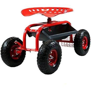 garden sunnydaze rolling scooter swivel utility seat basket wheels tool storage cart